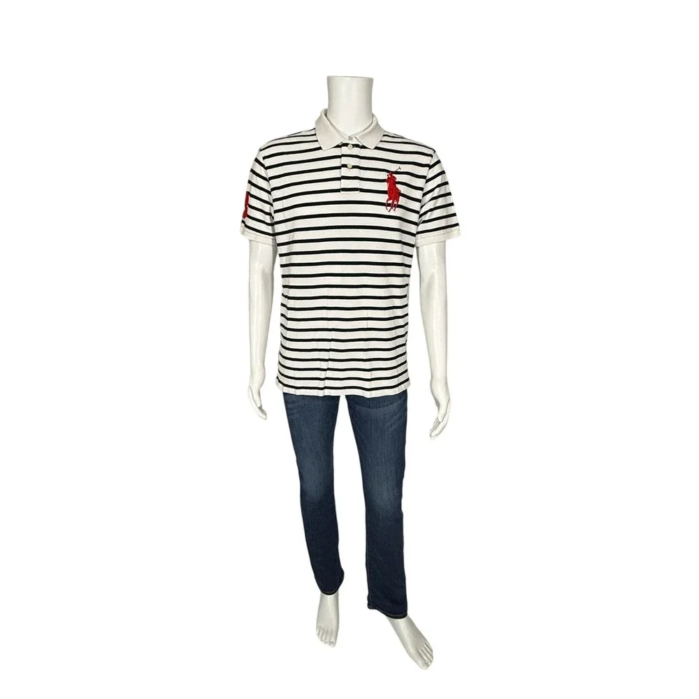 Polo Ralph Lauren Big Pony Striped Polo Shirt Youth/Boys XL White Navy Blue Red‎